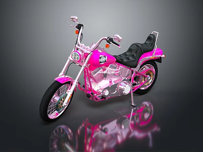 Pink Custom Motorcycle With Black Seat And Chrome Accents On Dark Background 3d model