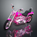 Pink Custom Motorcycle With Black Seat And Chrome Accents On Dark Background
