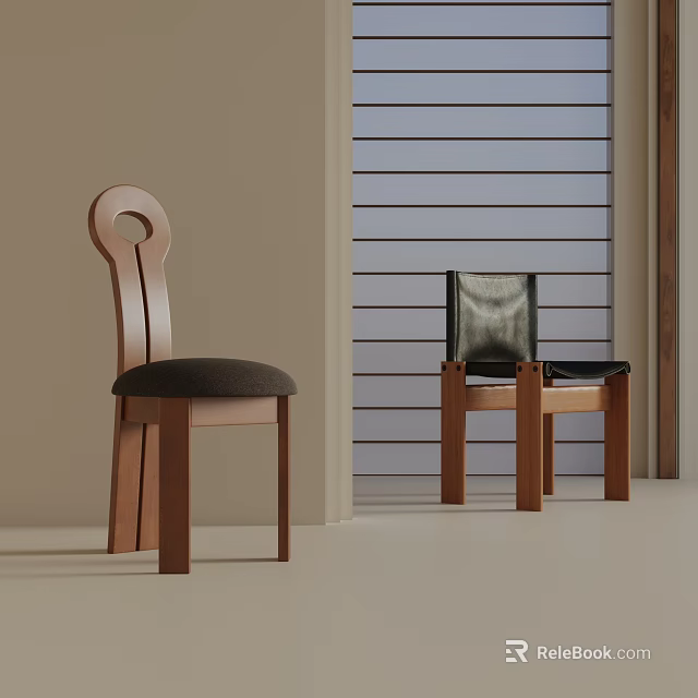 Modern Wooden Dining Chairs With Curved Backrest And Dark Upholstered Seats 3d model 
