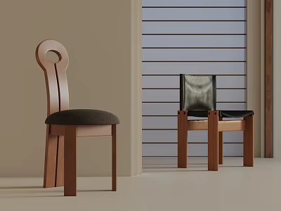 Modern Wooden Dining Chairs With Curved Backrest And Dark Upholstered Seats 3d model