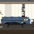 Modern Living Room Interior Design With Blue Sofa Black Coffee Table And Decorative Paintings