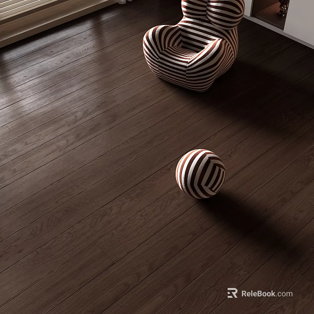 Dark Wooden Flooring With Striped Furniture And Natural Wood Grain Texture 3d model 