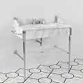 Elegant White Marble Vanity With Chrome Metal Legs And Double Faucets Design