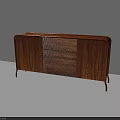 Modern Wooden Sideboard With Woven Panel And Sturdy Metal Legs Design