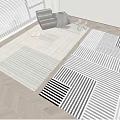 Modern Square Rugs With Geometric Striped Checkered Pattern For Neutral Living Room Decor