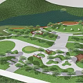 Park Landscape With Lush Trees Serene Lake Green Lawn Winding Paths And Playground Area