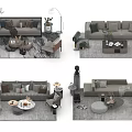 Modern Sofa Coffee Table Set with Throw Pillows Rug Floor Lamp and Side Table 3d model