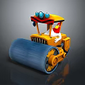 Yellow Road Roller Driven By Rooster With Blue Lights And Large Roller Drum 3d model