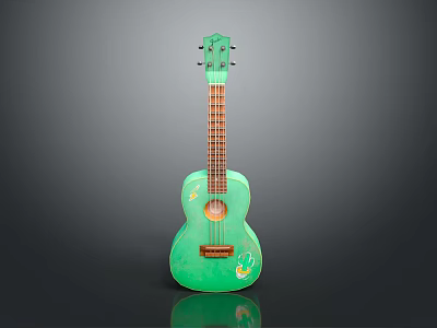 Green Ukulele With Hand Painted Flower Patterns And Art Supplies 3d model