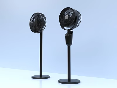 Two Black Stand Air Conditioner Fans With Modern Design And Stable Base 3d model