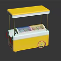 Yellow And White Mobile Food Cart With Transparent Display Case And Wheels