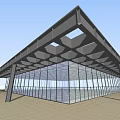 Modern Industrial Building With Black Steel Roof Open Structure And Large Glass Windows