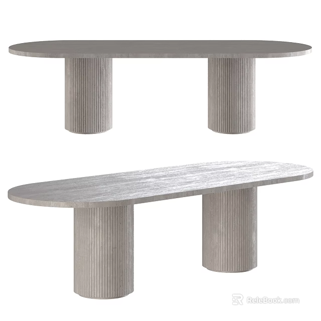 Modern Minimalist Dining Tables With Round And Oval Shapes And Fluted Column Legs 3d model 