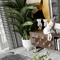 Modern TV Stand Design In Living Room With TV Books And Plants