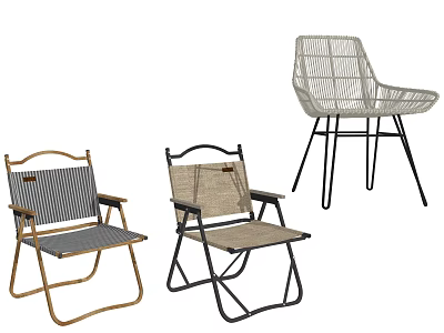 Outdoor Folding and Woven Rattan Chairs with Metal Frame Black Gold Colors 3d model