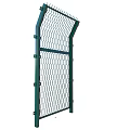 Green Metal Security Fence With Diamond Mesh Design And Spiked Top Supported By Vertical Posts