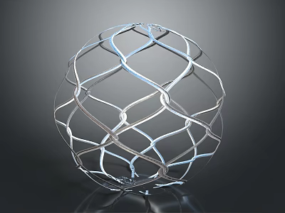 Decorative Ornament Set With Spherical Hollow Wire Structure Shiny Metallic Finish Modern Home Decor 3d model