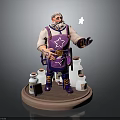 Wizard Character With Floating Star Creature And Glass Bottles On Wooden Platform 3d model