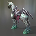 Mythical Skeleton Horse With Ornate Saddle Green Hooves And Red Accents