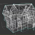 Medieval Style House Featuring Wooden Frame Stone Walls Brown Roof Tiles And Lit Windows