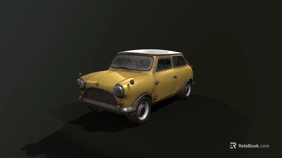 Classic Yellow Vintage Car With White Roof And Retro Exterior Design 3d model 