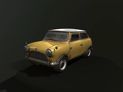 Classic Yellow Vintage Car With White Roof And Retro Exterior Design 3d model