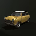 Classic Yellow Vintage Car With White Roof And Retro Exterior Design