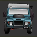 Cartoon Style Blue Off Road Car With White Roof Rack Round Headlights And Large Tires