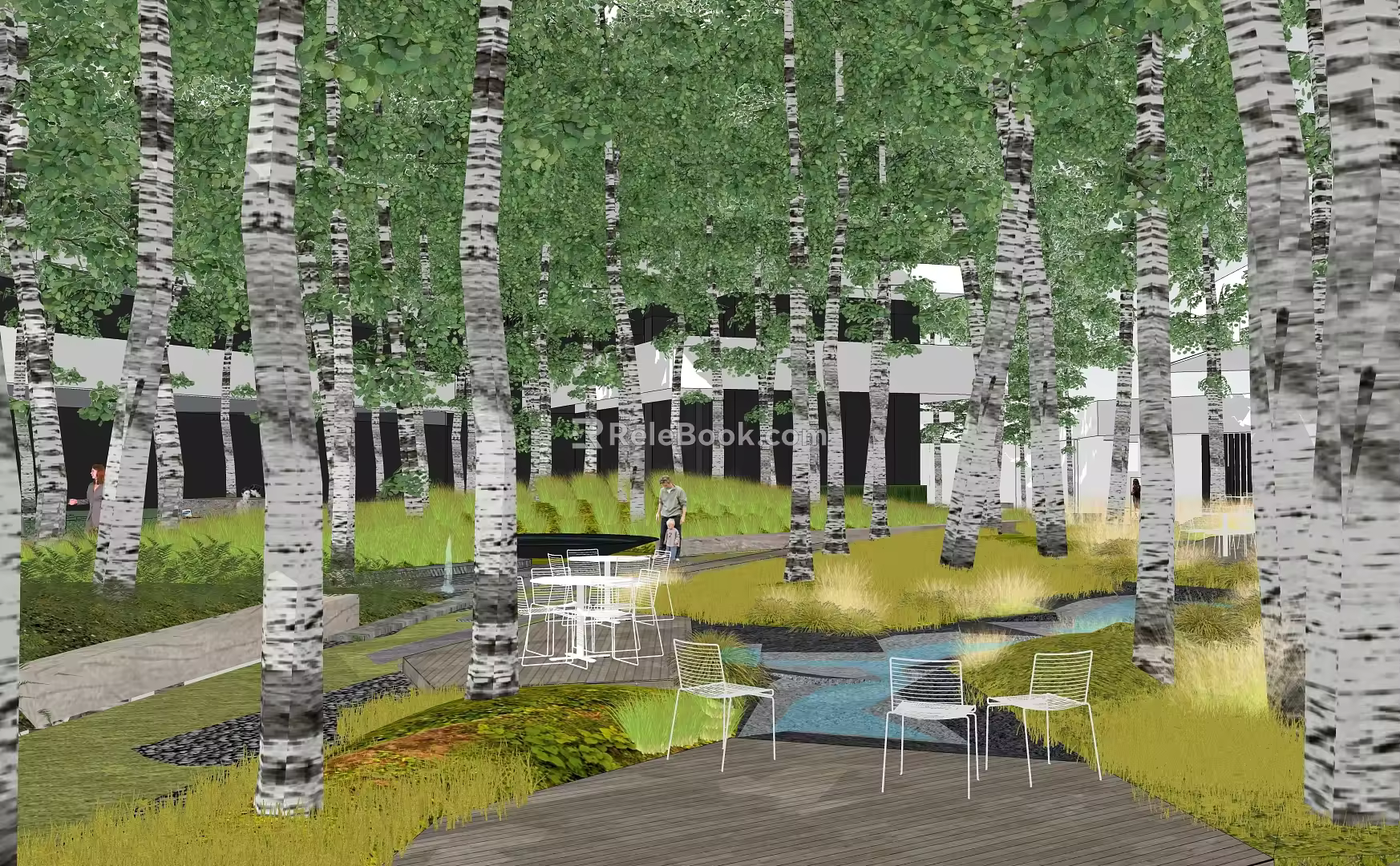 Forest Park Landscape Under-forest Tree Array Wetland Park Forest Rest Platform Stream Tracing Camping Landscape Forest 3d model