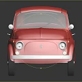 Red Vintage Compact Car With Rounded Design On Shiny Black Reflective Surface 3d model