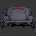 Modified Silver Beetle Car With Futuristic Mechanical Parts And Red Accents