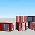 Modern Red Shipping Container Building With Stacked Modular Design And Windows 3d model