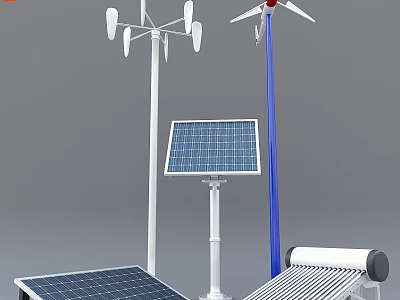 Renewable Energy Building Components Including Solar Panels Wind Turbines And Solar Water Heaters 3d model