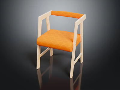 Modern Minimalist Chair With Light Wooden Frame And Orange Padded Seat Armrests 3d model