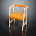 Modern Minimalist Chair With Light Wooden Frame And Orange Padded Seat Armrests
