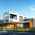 Modern Industrial Factory Building With White And Orange Facade XINJUN Signage Green Plants And Road