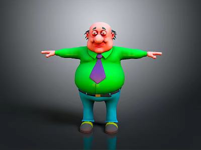 Chubby Elderly Man in Green Shirt Purple Tie Blue Pants with Arms Outstretched 3d model