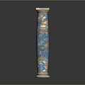 Four Blue And Gold Decorative Columns With White Base Top And Intricate Patterns Displayed Together