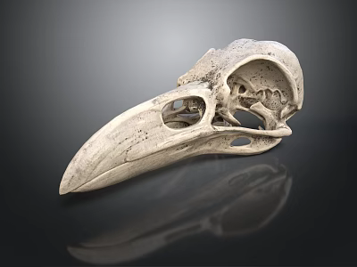 Detailed Bird Skull Anatomical Structure With Hollow Spaces On Dark Reflective Background 3d model