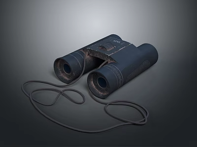 Vintage Binoculars Classic Design With Leather Strap On Dark Background 3d model