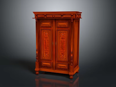 Classical Mahogany Furniture Cabinet With Carved Double Doors And Drawers 3d model