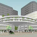 Modern Industrial Park With Glass Curtain Walls Connecting Walkway And Green Plaza
