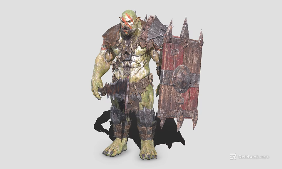 Game and Movie Character Green-Skinned Muscular Fanged Shield-Wielding Armored Warrior Design 3d model 