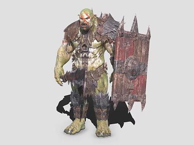 Game and Movie Character Green-Skinned Muscular Fanged Shield-Wielding Armored Warrior Design 3d model