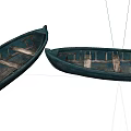 Vintage Blue Wooden Boats With Wooden Seats And Planks Side By Side