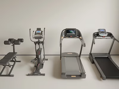 Different Types of Home Gym Sports Equipment Including Treadmill Elliptical Trainer and Dumbbell Bench 3d model
