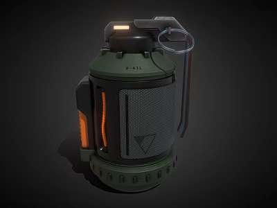Tactical Green Grenade With Orange Accents Mesh Surface And Handle Design 3d model