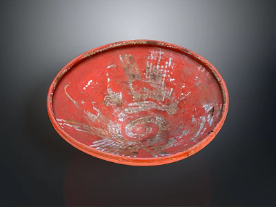 Red Bowl With Intricate Sculpture Carving And Traditional Decorative Art Patterns 3d model
