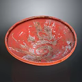 Red Bowl With Intricate Sculpture Carving And Traditional Decorative Art Patterns