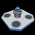 Hexagonal Platform With Central Blue Gray Structure Top Antenna And Circular Cross Openings